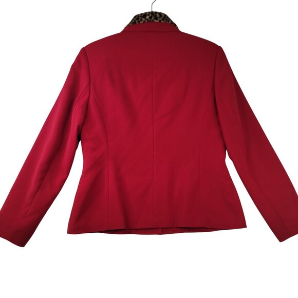 VTG Adolfo Red Button-Up Blazer Size 6 Leopard Print Removable Collar Deadstock - Picture 11 of 13